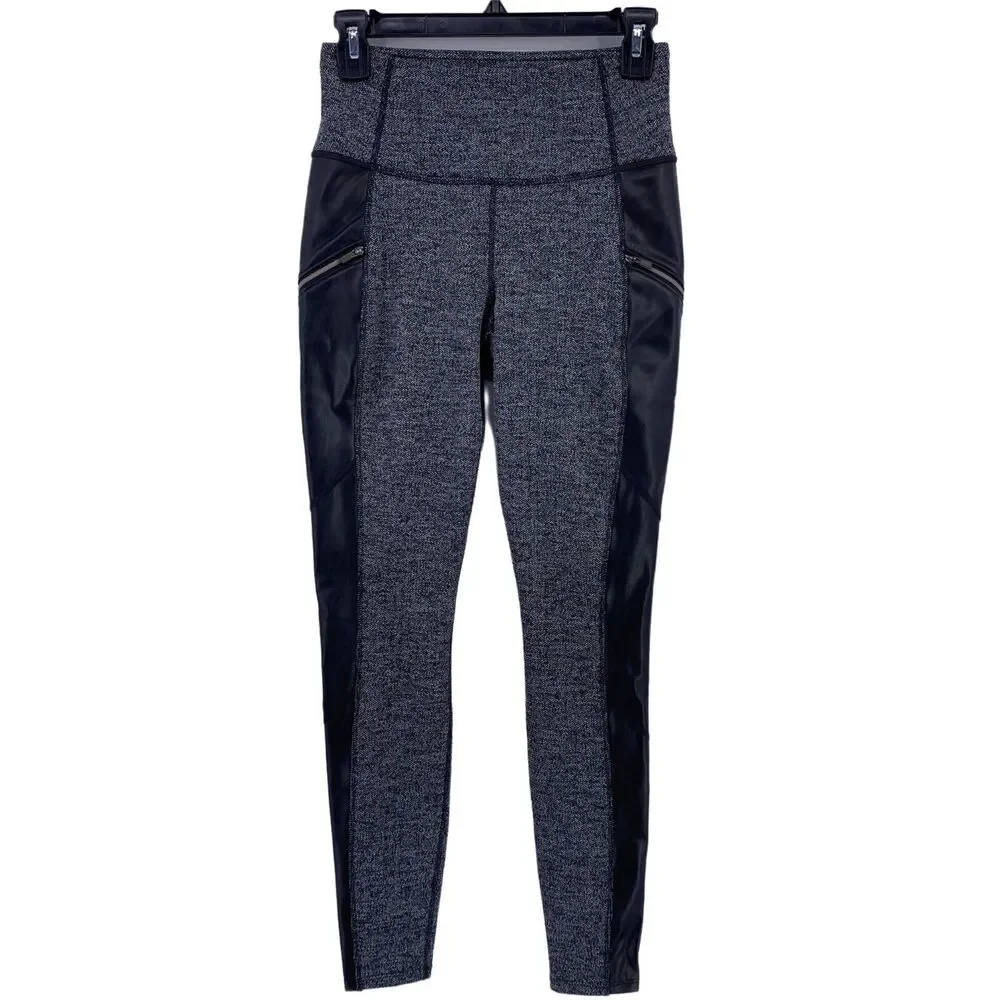 Athleta Herringbone Luxe Metro Drifter Leggings Size XS Black Faux Leather